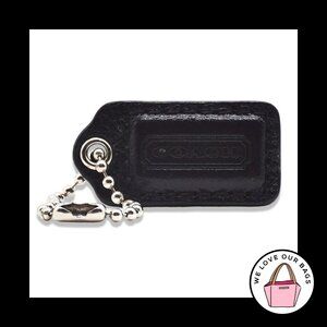 1.5" Small COACH Black Smooth Leather Nickel Key Fob Bag Charm Keychain Hang Tag